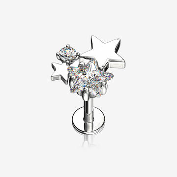 Sparkle Stars Top Internally Threaded Steel Labret-Clear Gem